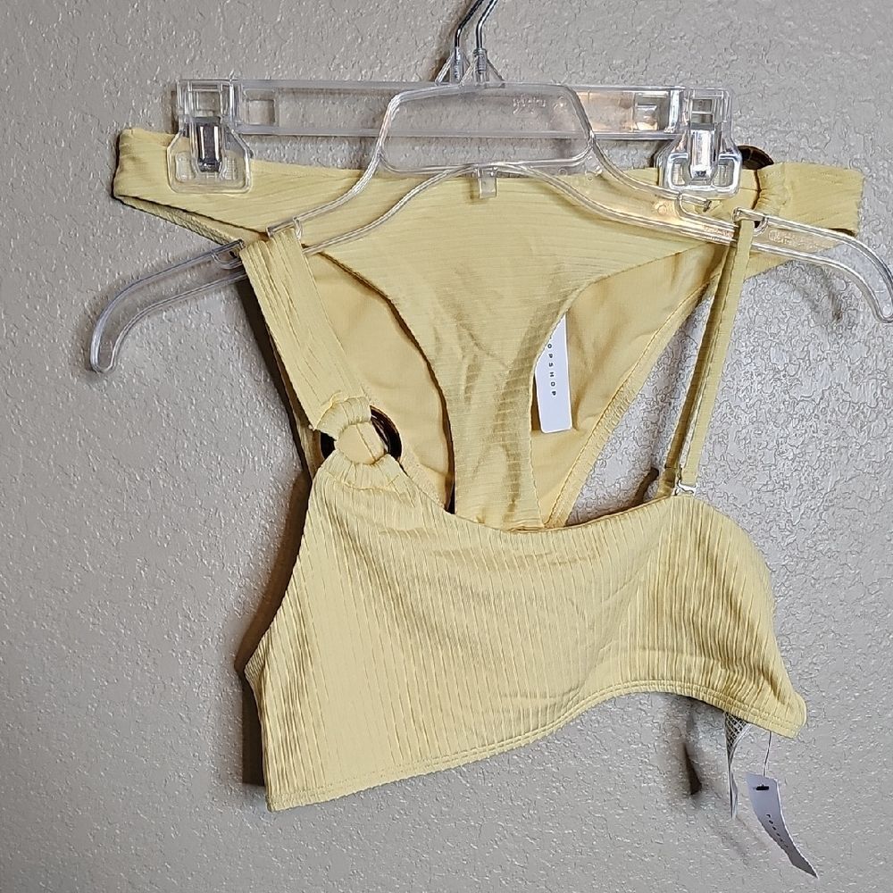 NWT Topshop Yellow Ribbed Bikini Set One Shoulder Top 8 top/6 Bottom - Picture 2 of 9